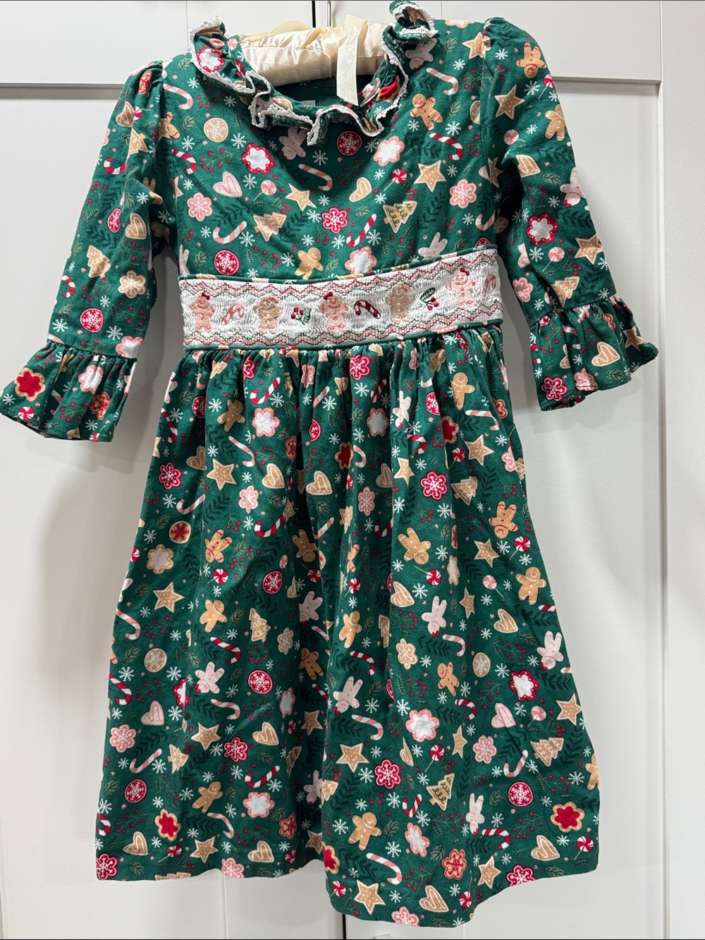 Bonnie Jean Green Holiday Cookie Print Dress